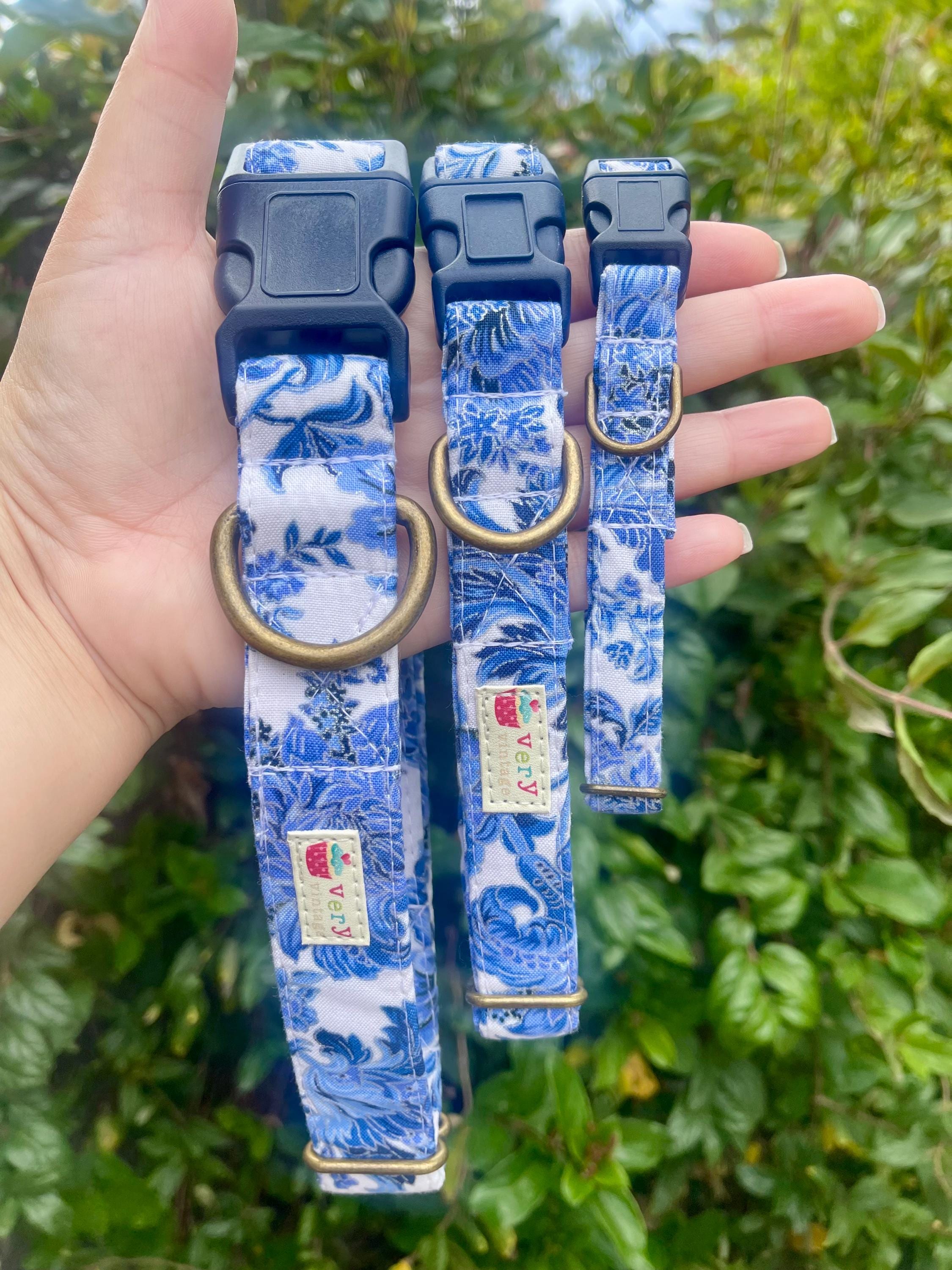 Paisley Dog Collar | Blue & White Floral Royal Elegant Pet Gift Cat Organic Cotton