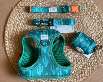 Tiny Dog Harness Set | Harness Vest Bundle | Cactus Dog Harness | Cactus Cat Harness | Step in Harness | Small Dog Harness | Eco-friendly