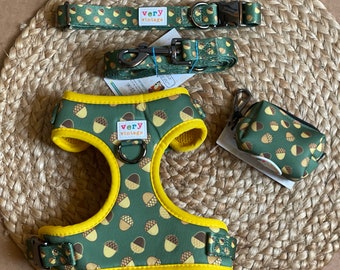 Dog Harness Bundle | Autumn Dog Harness and Leash Set | Fall Puppy Harness | Step Harness Vest for Dogs | New Puppy Gift Set | Eco-Friendly