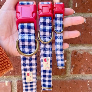 Navy Plaid Dog Collar | Gingham Cat Collar | Eco Friendly Collar | Breakaway Pet Collar | Nautical Dog Collar | Organic Cotton | Handmade