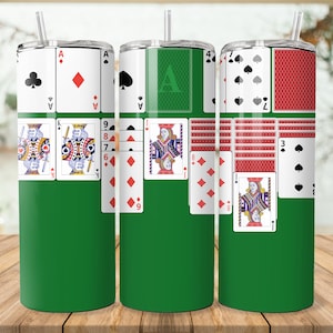 Digitale download, kaartspel Sublimatie Tumbler Wrap, 20oz Skinny Tumbler PNG, Solitaire Tumbler PNG, solitaire kaarten Tumbler Wrap Design