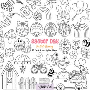 Happy Easter Digital Stamps: Pastel easter, Spring clipart, Easter eggs,  Spring flowers clipart, Groovy easter png svg for Crafts DIY