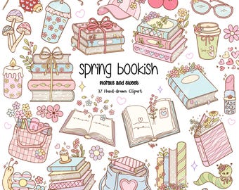 Clipart de libros de primavera, Amante de los libros florales png Lectura acogedora Primavera Cottagecore Libro png SVG Clipart de primavera pastel Libro femenino