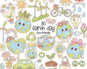 Earth Day Clipart, Groovy Retro Earth day clipart, Recycle Environment Clipart, Eco friendly Go green Blue planet Ecology, Natural clipart