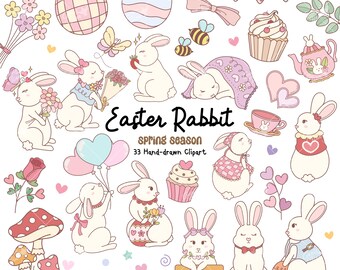 Bunny Easter Clipart: Spring clipart, Pastel easter, Easter eggs, Rabbit clipart, Groovy easter png svg for Crafts DIY t-Shirts.