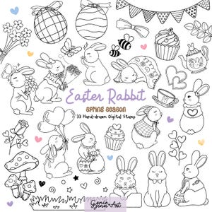 Bunny Easter Digital Stamp: Spring clipart, Pastel easter, Easter eggs, Rabbit clipart, Groovy easter png svg for Crafts DIY t-Shirts.