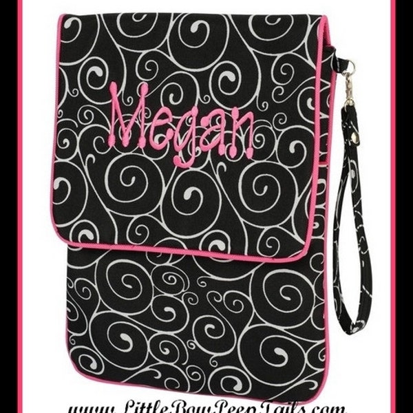 Swirls Monogrammed iPad Tablet Case - girls padded fabric personalized wristlet electronics e-reader graduation gift idea ereader