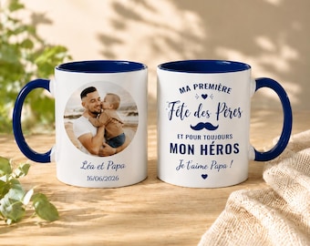 Mug céramique personnalisé Fête des Pères, photo, prénom ,message ,date- idée tasse Cadeau papa original- Idée cadeau homme personnalisable