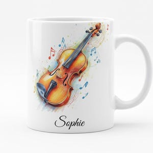 Taza de cerámica personalizada con forma de violín y nombre, taza personalizable para profesores de música, idea de regalo para violinistas y profesores de violín.