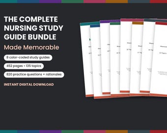 Nursing Study Guide Bundle, 820 NCLEX Style Practice Questions, Nursing Mnemonics, Fundamentals to Leadership, Digital Download