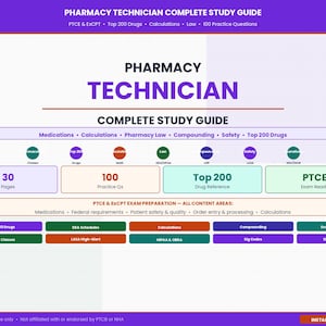 Pharmacy Technician Study Guide | PTCE, ExCPT Exam Prep, Medications, Calculations, Law