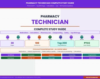 Pharmacy Technician Study Guide | PTCE, ExCPT Exam Prep, Medications, Calculations, Law