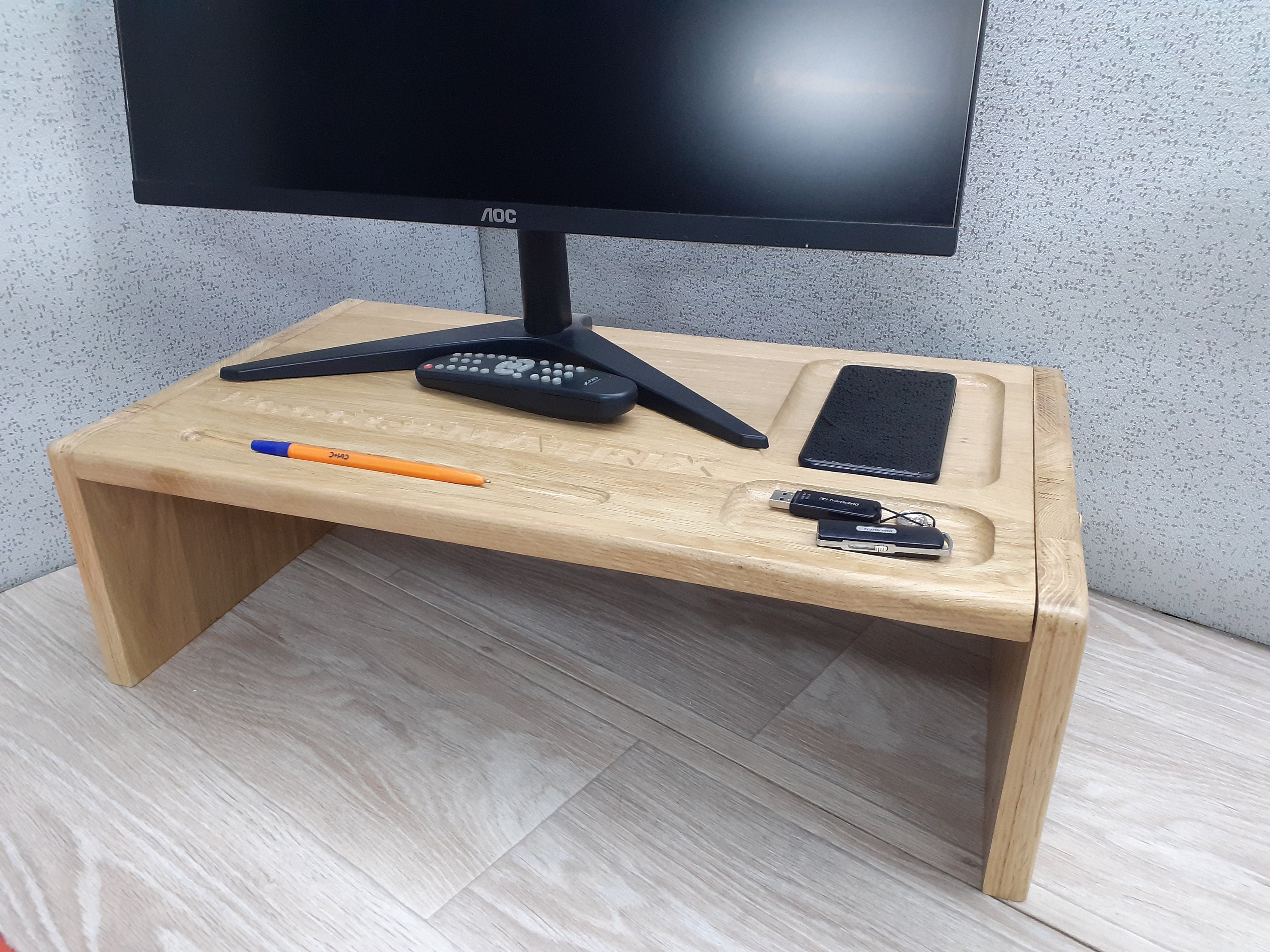 Personalized Solid Wood Monitor Stand, Wood Desk Shelf Organizer ...