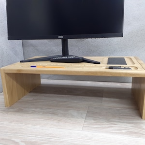 Personalized Solid Wood Monitor Stand, Wood Desk Shelf Organizer, Computer Desk Riser, Space Saving Desk, Office Desk Accessories