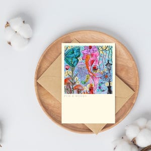 Cartão postal digital de borboleta e peixe | Para impressão | Cartão de felicitações | Impressões artísticas