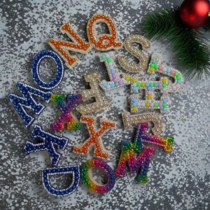 Patch de pérolas de strass, letras de patch de pérolas, letras de pérolas, patches de letras de strass, letras do alfabeto, costurar, colar patch de letras de pérolas