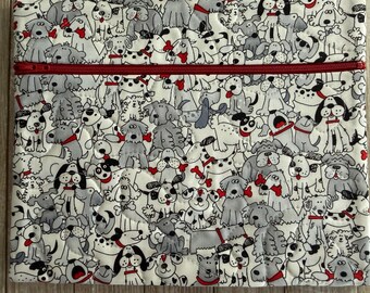 Handmade Dog Print Project Bag: Zipper Organizer Pouch (10"x8")