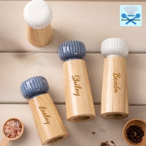 Personalized Ceramic Core Rubber Wood Spice Grinder, Manual Mills, Pepper Mill, Salt Mill, Custom Salt or Spice Grinder, Kitchen Utensils
