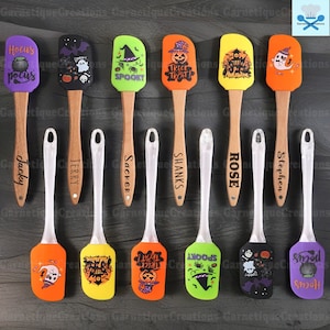 Custom Engraved Silicone Spatula, Halloween Personalized Kitchen Tool with Wooden Handle, Ideal Gift for Bakers, Chefs & Cooking Lovers Gift