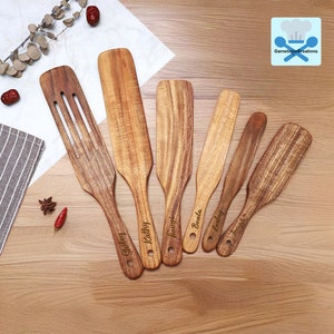Personalized Acacia Wood Spatulas, For Cooking Utensils, Kitchen Accessories, Your Custom Message, Set Of 5, Handmade Wooden Spatula
