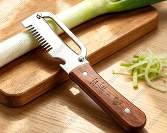Gepersonaliseerde dunschiller met houten handvat – roestvrijstalen messen, ergonomisch keukengereedschap, cadeau voor kok, duurzame gadget voor thuiskoks