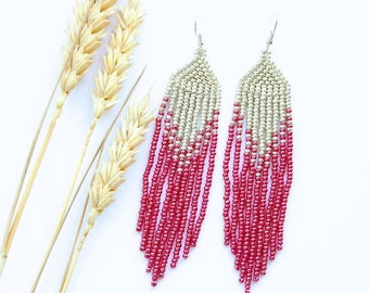 Everyday red seed bead earrings seasonal bohemian style jewelry trendy handmade women accessory truly amazing jewellery gift