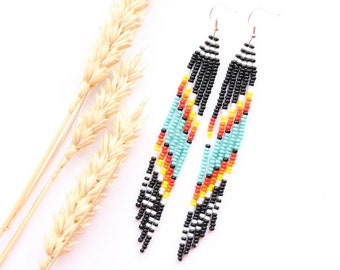 Colorful native style earrings seasonal seed bead jewelry trendy handmade women accessory tribal jewellery gift for birthday