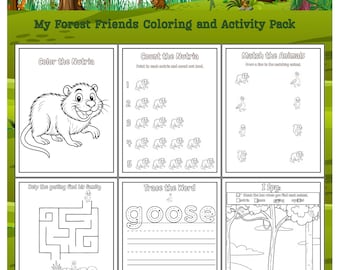 Animal Counting & Coloring for Kids Printable PDF| Nature Theme| Easy Toddler Activity Pages| Matching|I Spy| Preschool Learning| Homeschool