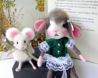 Needle Felted Mouse Dolls, Set of 2/Heirloom Collectible/Hannah and Marika, The Runaway