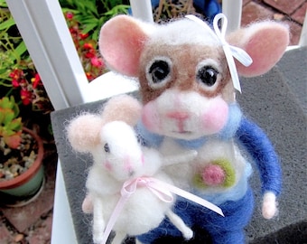 Mouse Doll, Baby Girl With Doll, Needle Felted, Heirloom Collectible/ Sweetpea- a Sister for Ashley