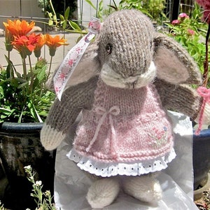 Knit Stuffed Lop Bunny Doll/ / Hand Knit Animal, Mother's Day Gift /  Hand Embroidered A is for Amanda, B is for Balloon