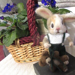 Bunny Rabbit, Teddy Bear, 2 Needle Felted Dolls / One of a Kind/ Unique Heirloom Collectibles/ Julian and Theodore image 6