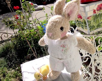 Stuffed Mohair Bunny and Chick Dolls,/  Hand Knit and Needle Felted/  Heirloom Collectible/ Serafina and Lemonade; Giggles and Friends