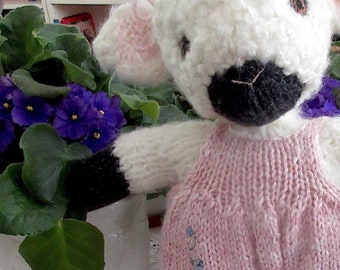 Lamb and Sheepdog Dolls/Hand Knit Valentine Gift/Easter Stuffed Animal Pair/ Heirloom Collectible, OOAK/ Best Friends; Pansy and Bella