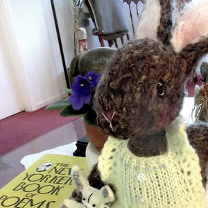 Knit Mohair Stuffed Bunny Doll/ Hand Knit Collectible Heirloom Rabbit, One of a Kind/ Arielle and Teddy Bunny