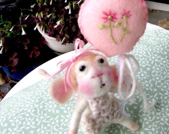 Needle Felted Mouse Doll and Balloon/ Heirloom Collectible/ Tiny Tot Sarah Mouse!