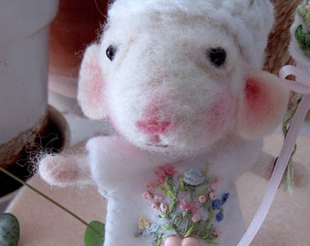 Needle Felted Mouse Doll and Flowers/One of a Kind- Heirloom Collectible Gift/ Ms Millicent Mouse