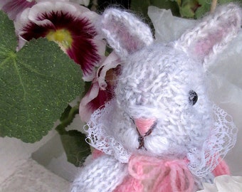 Hand Knit Stuffed Bunny Doll Set; Knit Blanket, Needle Felted Bunny Doll and Carry Tin/ Heirloom Collectible,  /Hope- Always