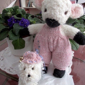 Lamb and Sheepdog Dolls/Hand Knit Valentine Gift/Easter Stuffed Animal Pair/ Heirloom Collectible, OOAK/ Best Friends Pansy and Bella image 4