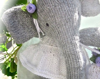 Knit Animal, Stuffed Elephant Doll,  Hand Knit, Birthday Gift, Room Decor/ Isabella- And Now They are Three