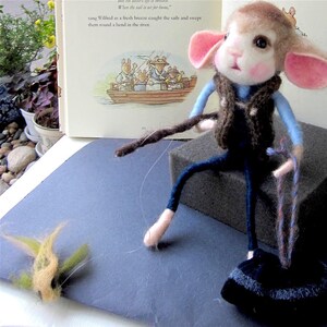 Mouse Doll and Fish, Needle Felted, One of a Kind Heirloom Collectible/ A Whale of a Fish Story image 4