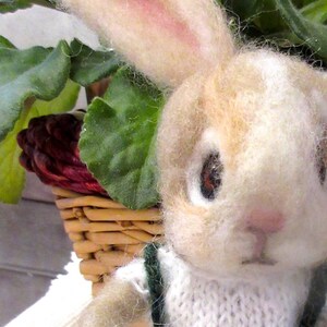 Bunny Rabbit, Teddy Bear, 2 Needle Felted Dolls / One of a Kind/ Unique Heirloom Collectibles/ Julian and Theodore image 4