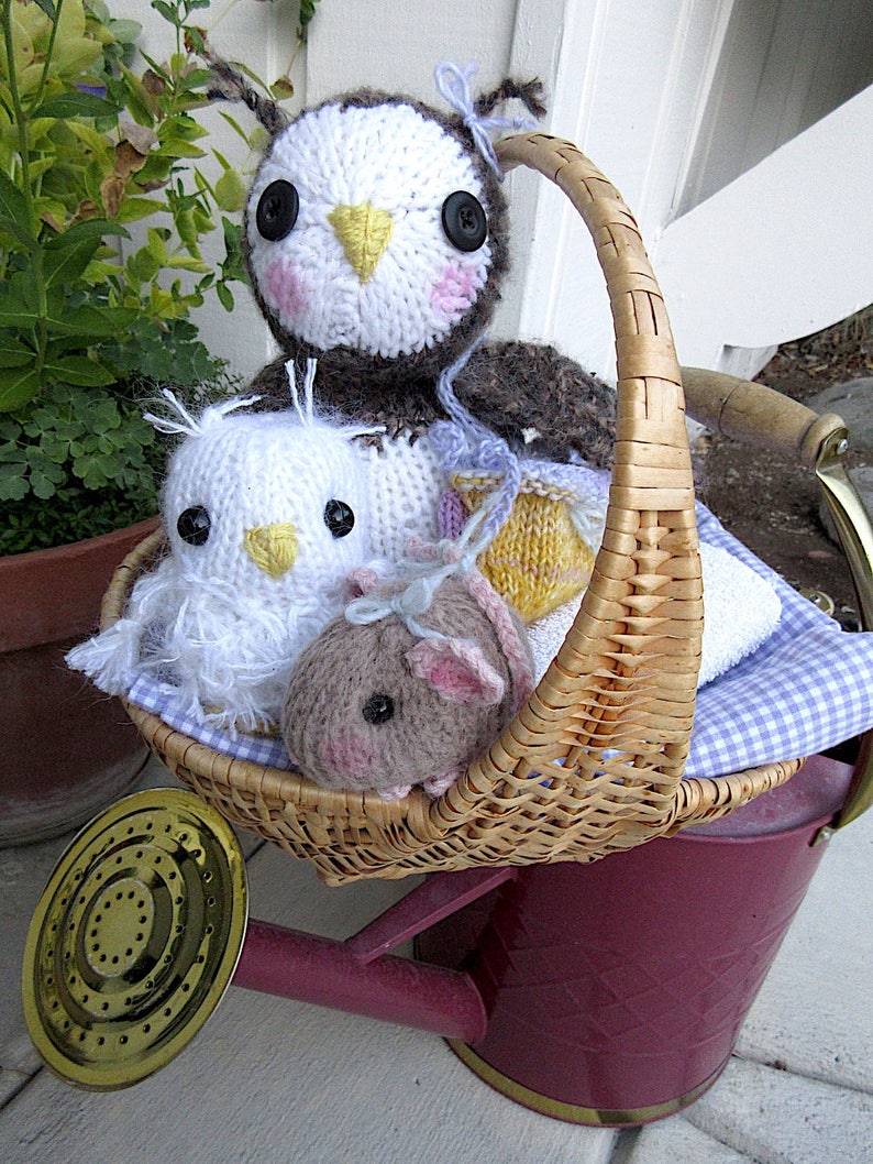 Two Owls and a Mouse Dolls, /Hand Knit Stuffed Animal Set of 3 Hand Knit, One of a Kind Heirloom CollectIble / Three in a Tree image 7