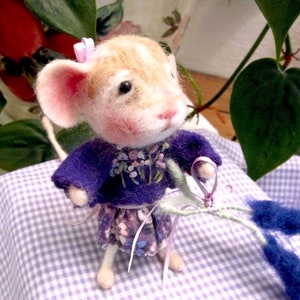Felted Mouse Doll With Lavender Flowers,/ Needle Felted Heirloom Collectible/ A Mouse Named Eloise image 5