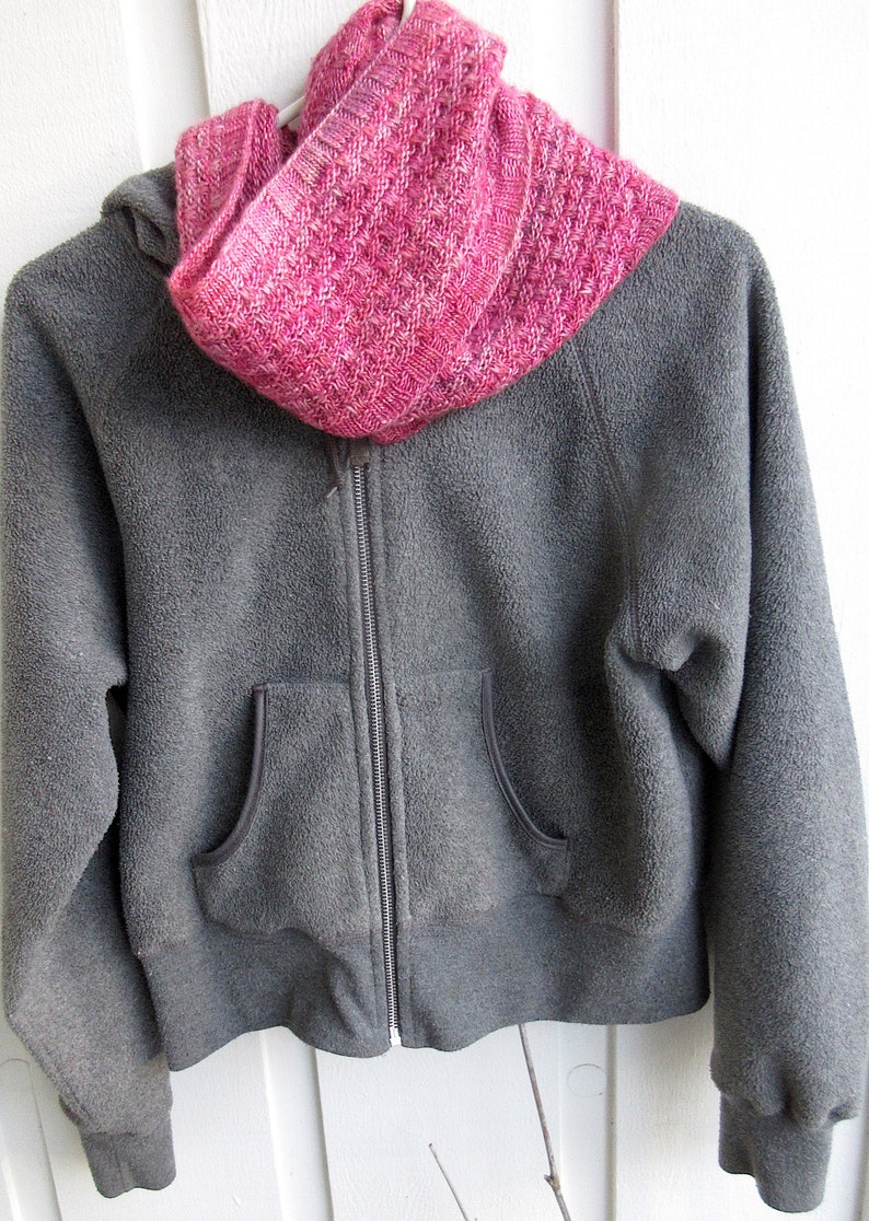 Hand Knit Cowl/ Valentine's Day or Birthday Gift/ 100% Merino Wool, Hand Dyed One of a Kind/ Delicious Raspberry-Pink image 9
