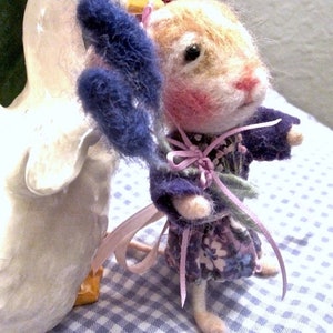 Felted Mouse Doll With Lavender Flowers,/ Needle Felted Heirloom Collectible/ A Mouse Named Eloise image 7