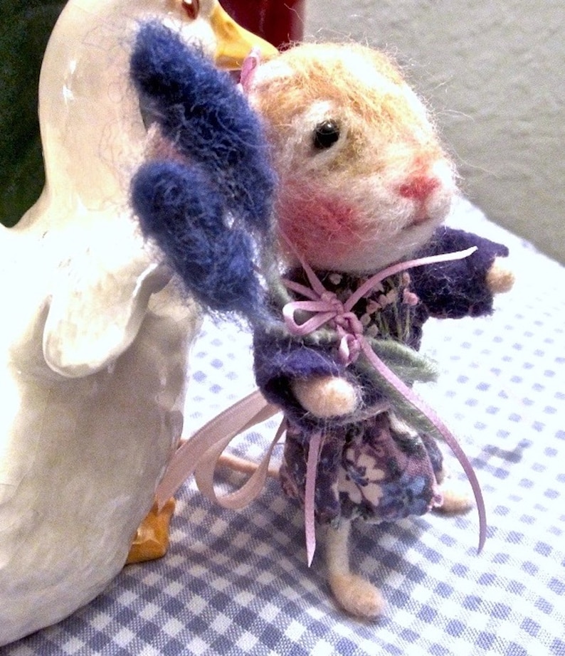 Felted Mouse Doll With Lavender Flowers,/ Needle Felted Heirloom Collectible/ A Mouse Named Eloise image 7