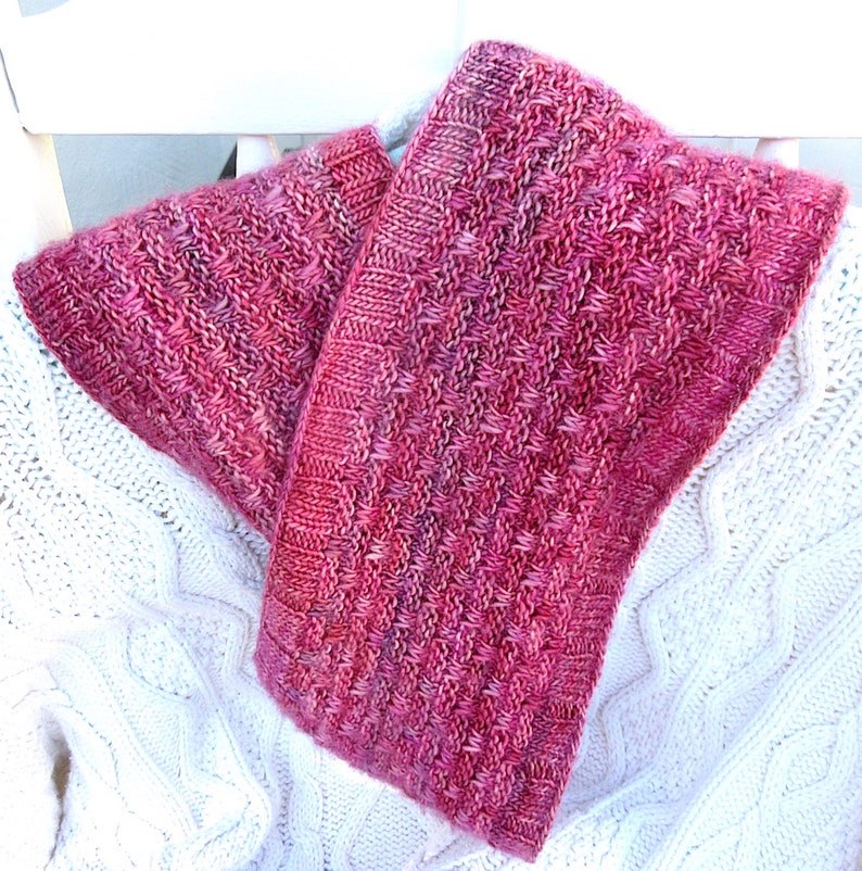 Hand Knit Cowl/ Valentine's Day or Birthday Gift/ 100% Merino Wool, Hand Dyed One of a Kind/ Delicious Raspberry-Pink image 10