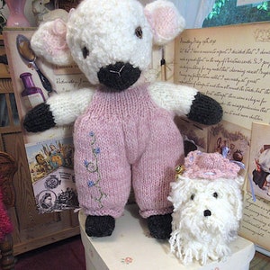 Lamb and Sheepdog Dolls/Hand Knit Valentine Gift/Easter Stuffed Animal Pair/ Heirloom Collectible, OOAK/ Best Friends Pansy and Bella image 8