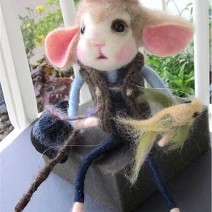Mouse Doll and Fish, Needle Felted, One of a Kind Heirloom Collectible/ A Whale of a Fish Story image 9